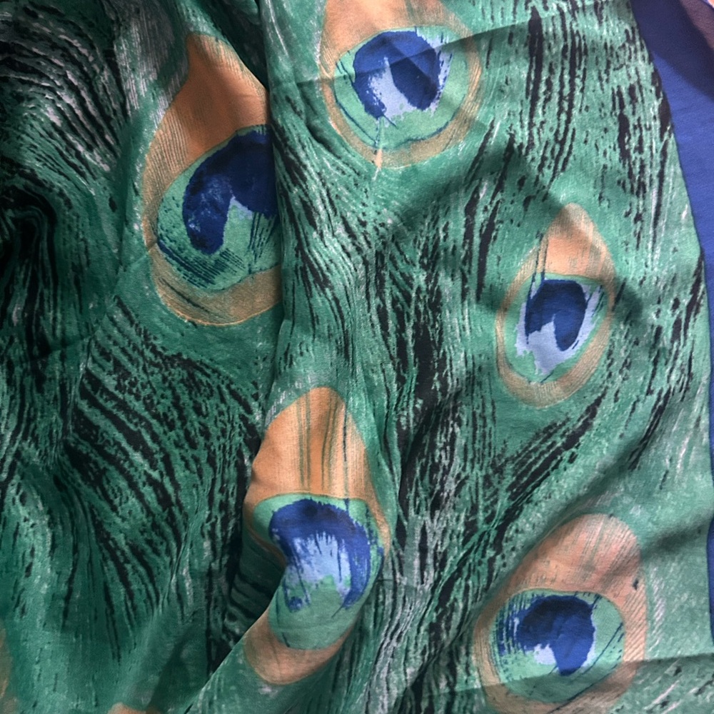 100% silk Green and Blue Peacock Scarf